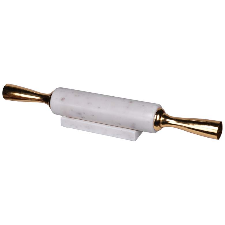 Image 1 16.7" Banswara White and Gold Rolling Pin with Handle