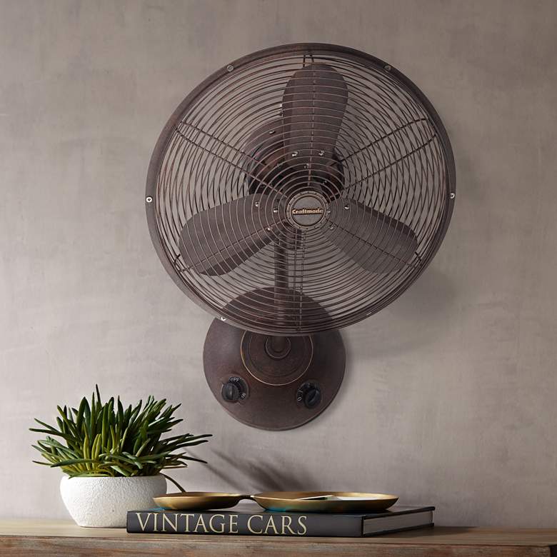 Image 1 16" Craftmade Bellows I Aged Bronze Damp Rated Oscillating Wall Fan