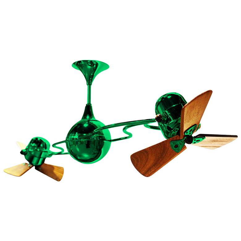 Image 1 16" Italo Ventania Esmerelda Green and Wood Dual Head Ceiling Fan