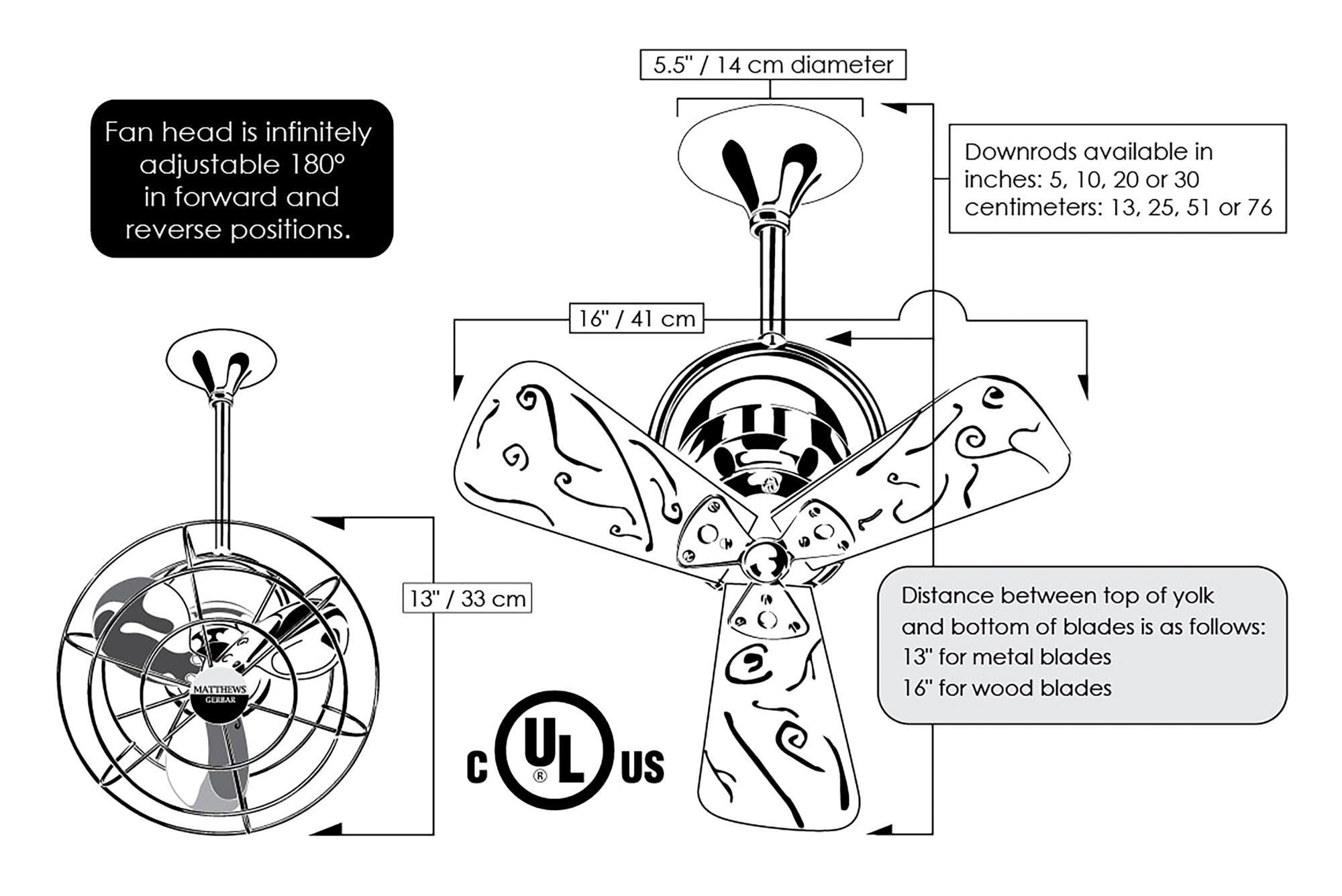 Image 6 16" Matthews Bianca Black and Mahogany Directional Ceiling Fan more views