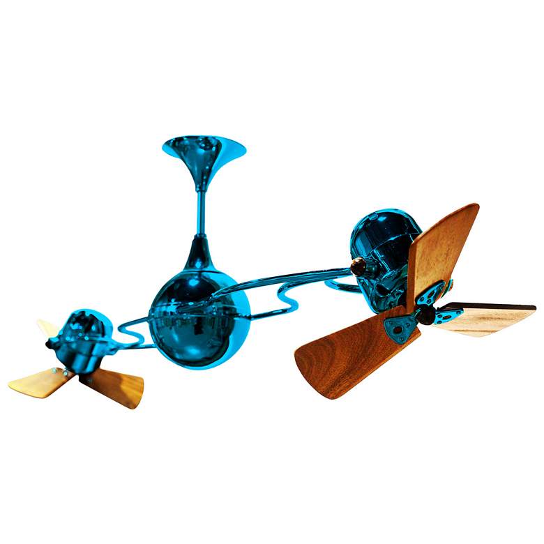 Image 1 16 inch Matthews Italo Ventania Agua Blue with Wood Dual Rotational Fan