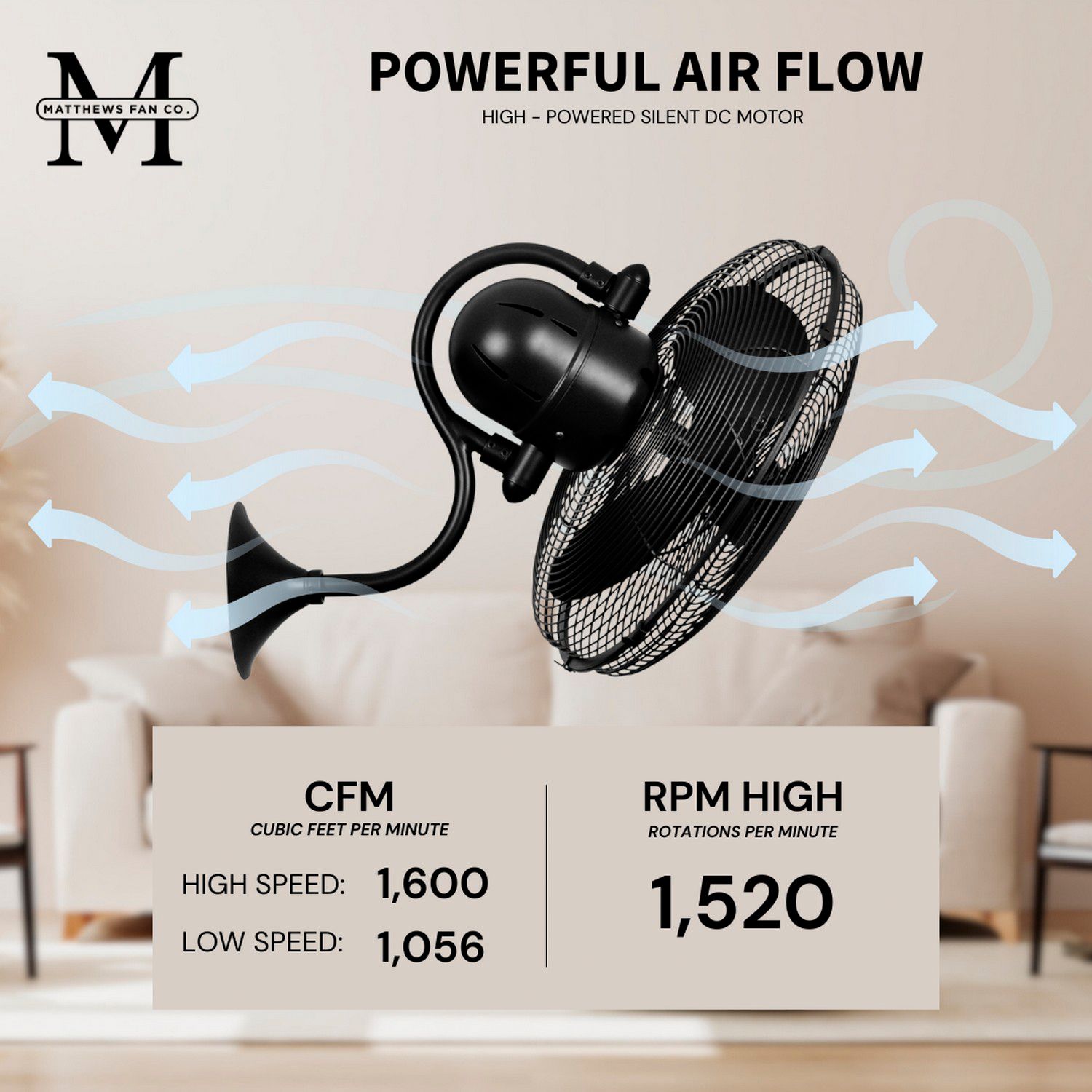 Image 7 16" Matthews Laura Matte Black Cage Wall Fan more views