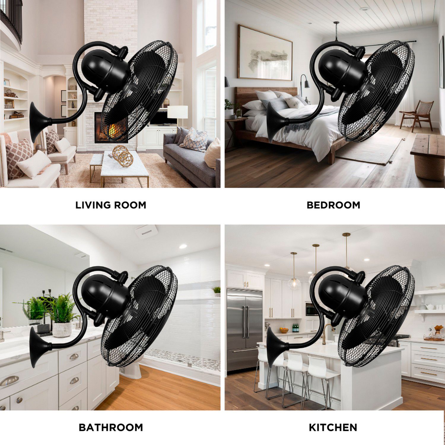 16" Matthews Laura Matte Black Cage Wall Fan