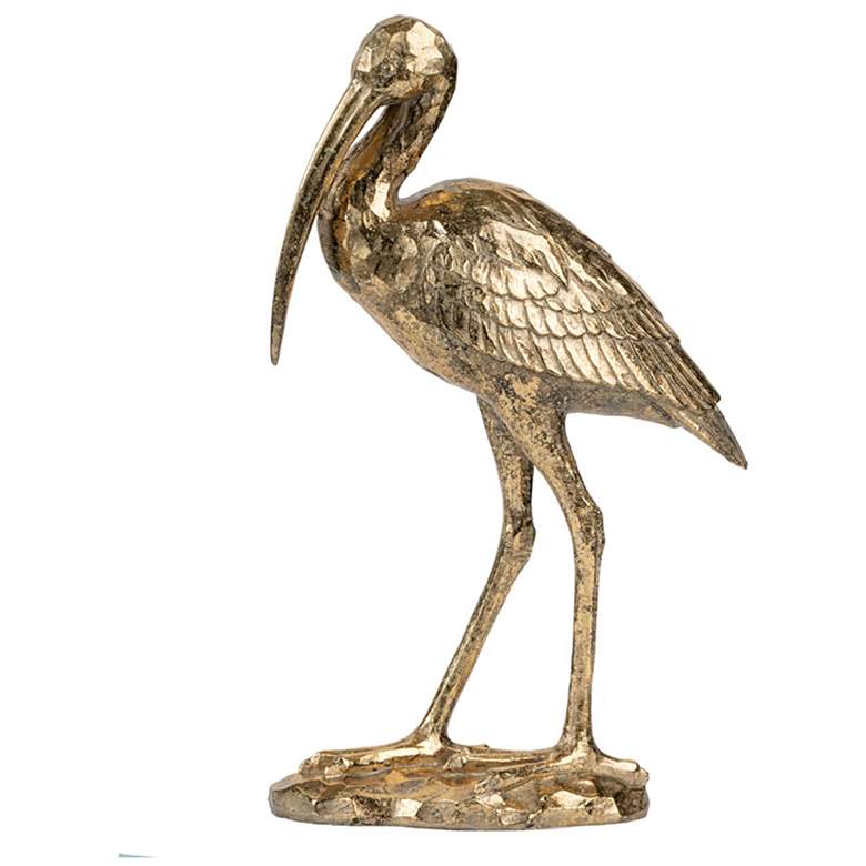 Image 1 16 inch Standing Crane Antique Gold Figurine