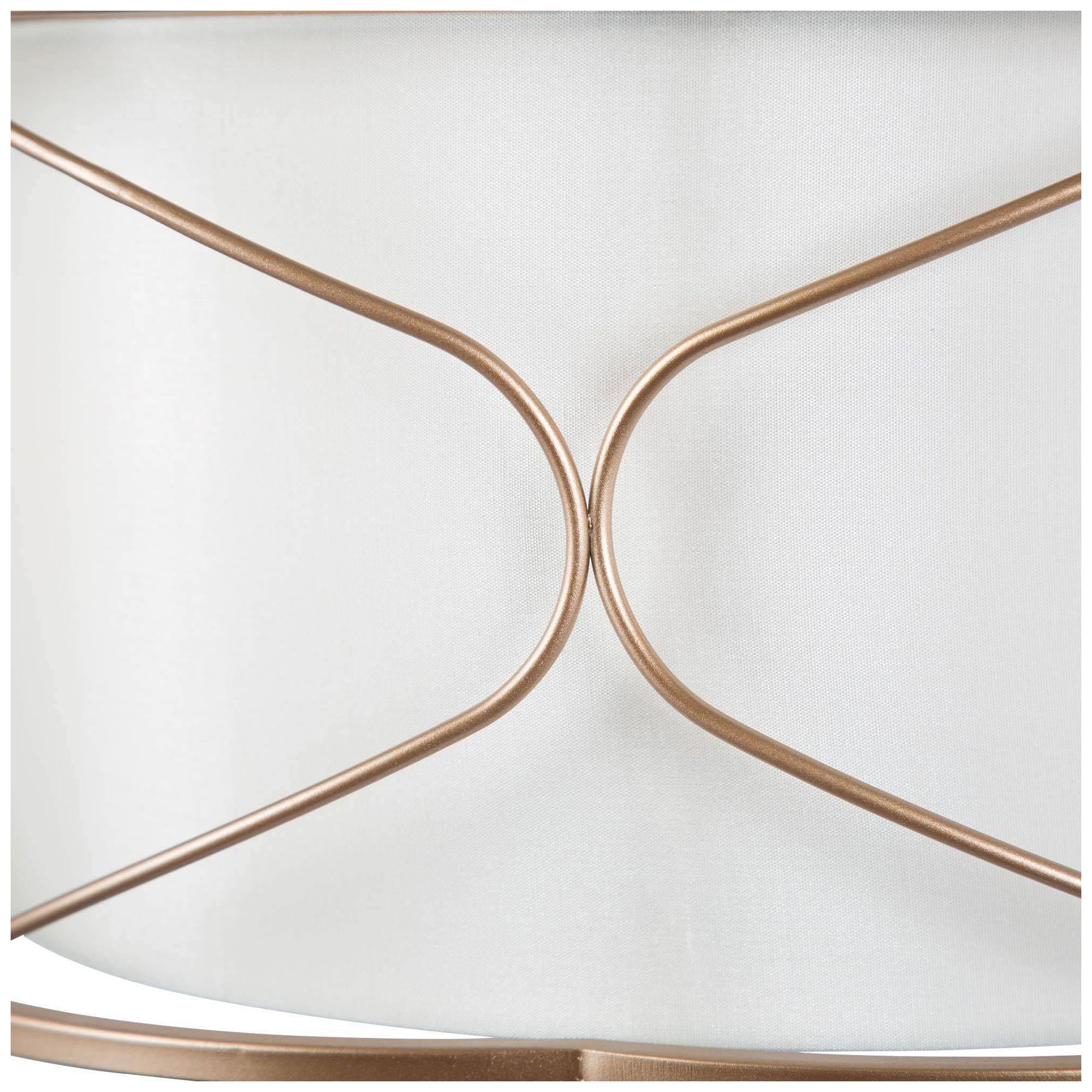 Image 3 16" Wide 3-Light Brass and Fabric Drum Ceiling Light more views