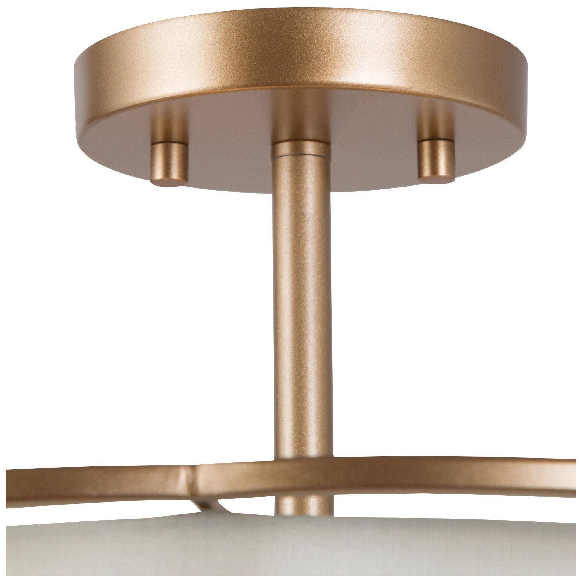 Image 4 16" Wide 3-Light Brass and Fabric Drum Ceiling Light more views