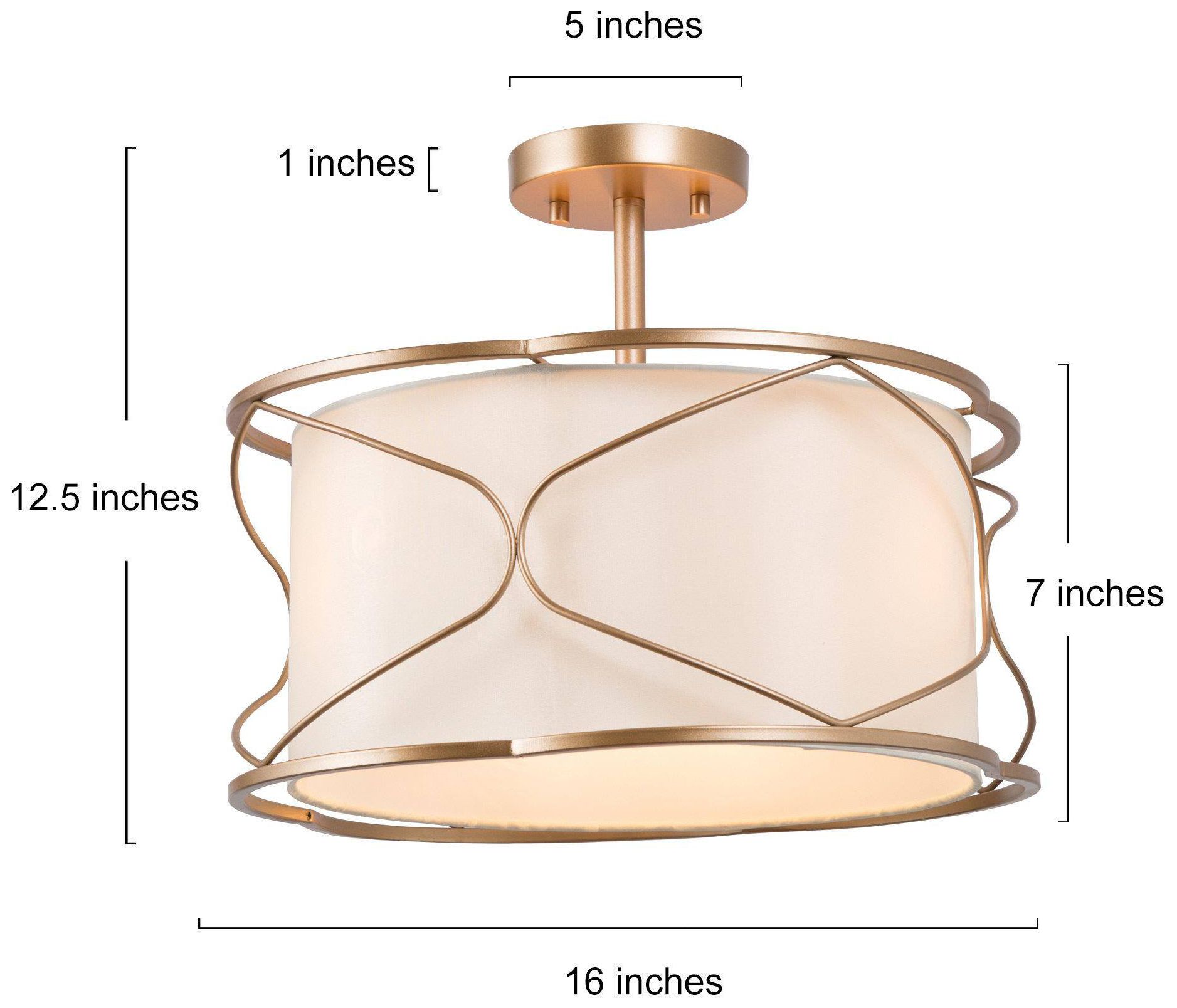 Image 5 16" Wide 3-Light Brass and Fabric Drum Ceiling Light more views