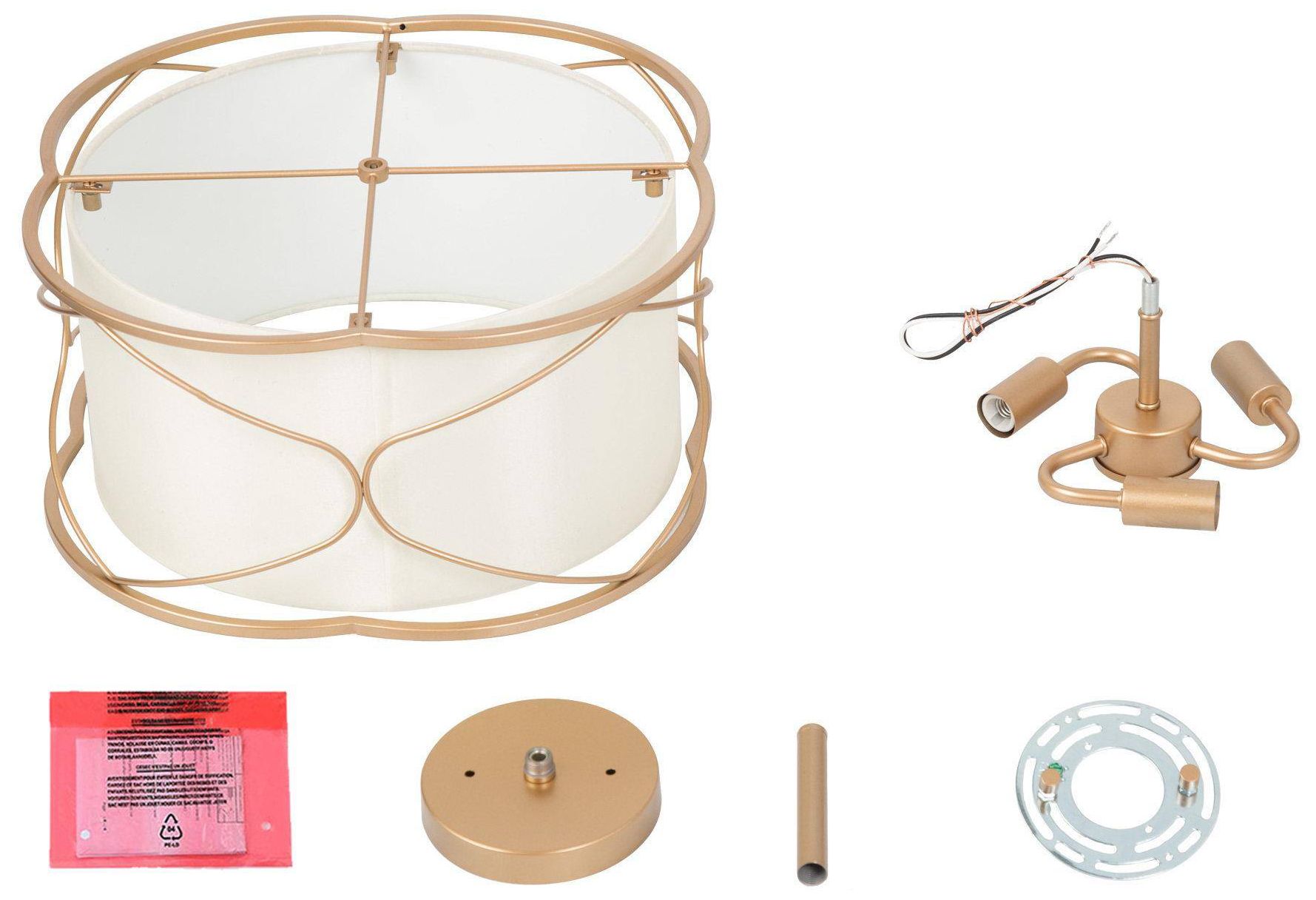 Image 6 16" Wide 3-Light Brass and Fabric Drum Ceiling Light more views