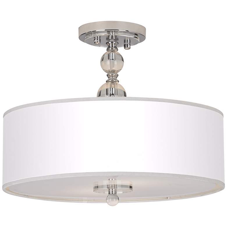 Image 1 16 inch Wide White and Chrome Semi Flush Ceiling Light
