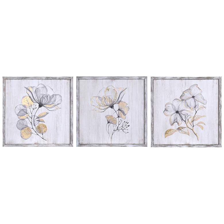Image 1 16" x 16" Flower Trio Wood Framed Prints w/ Gold Painted Accents 