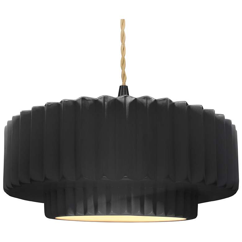 Image 1 16"W Black/White Frame Matte Black Large Tier Pleated Twisted LED Pend