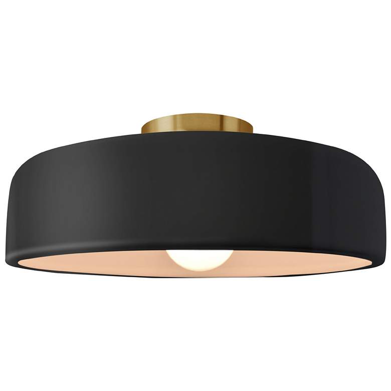 Image 1 16"W Gloss Black/White Frame Brushed Brass Large Spire LED Semi.Flush