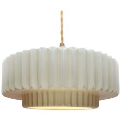 16"W Matte White Frame Brushed Brass Large Tier Pleated Twisted LED Pe