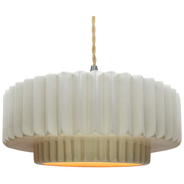Image 1 16"W Matte White/Gold Frame Nickel Large Tier Pleated Twisted LED Pend
