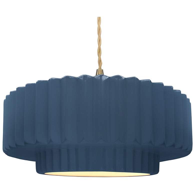 Image 1 16"W Midnight/White Frame Brass Large Tier Pleated Twisted LED Pendant