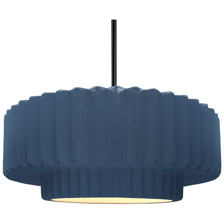 Image 1 16"W Midnight/White Frame Matte Black Large Tier Pleated Stem LED Pend