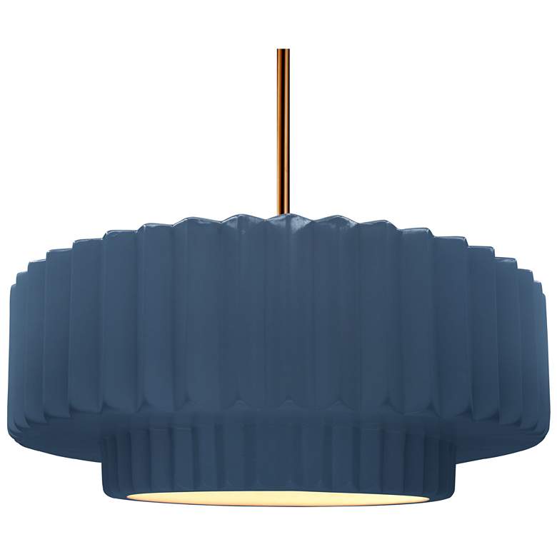 Image 1 16"W Midnight/White Frame Polish Brass Large Tier Pleated Stem LED Pen