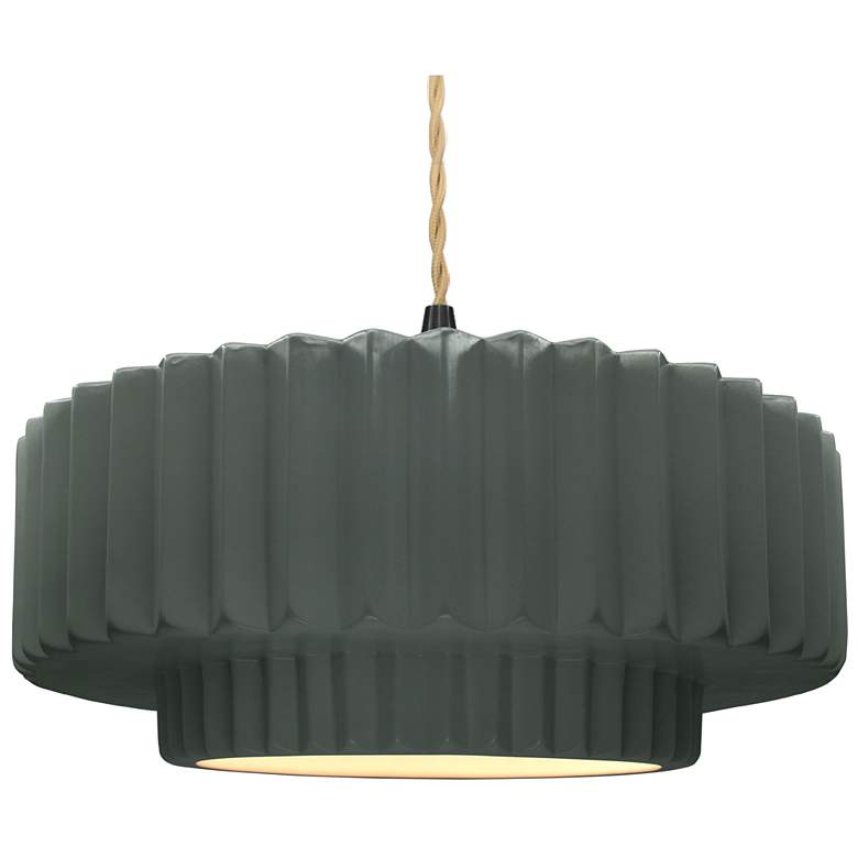 Image 1 16"W Pewter Green Frame Matte Black Large Tier Pleated Twisted LED Pen