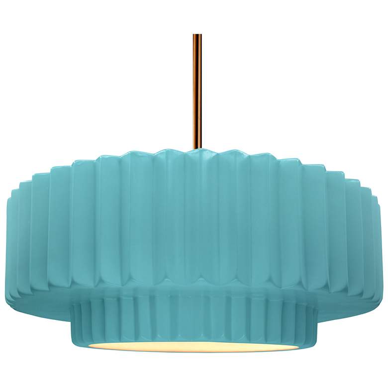 Image 1 16"W Pool Frame Polished Brass Large Tier Pleated Stem LED Pendant
