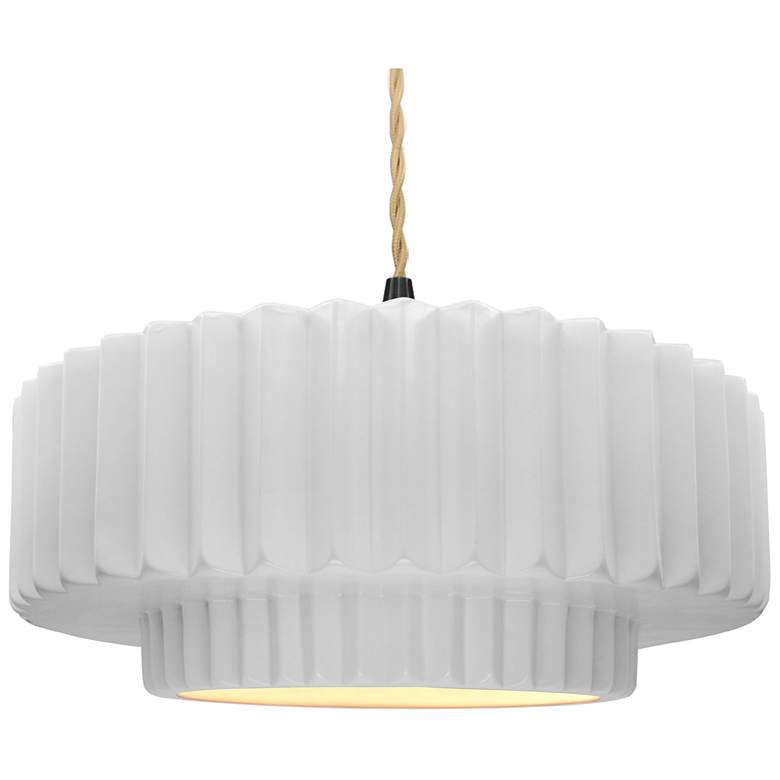 Image 1 16"W White Sided Frame Matte Black Large Tier Pleated Twisted LED Pend