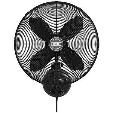 16" Wide Hunter Oscillating Matte Black Wall Mounted Fan