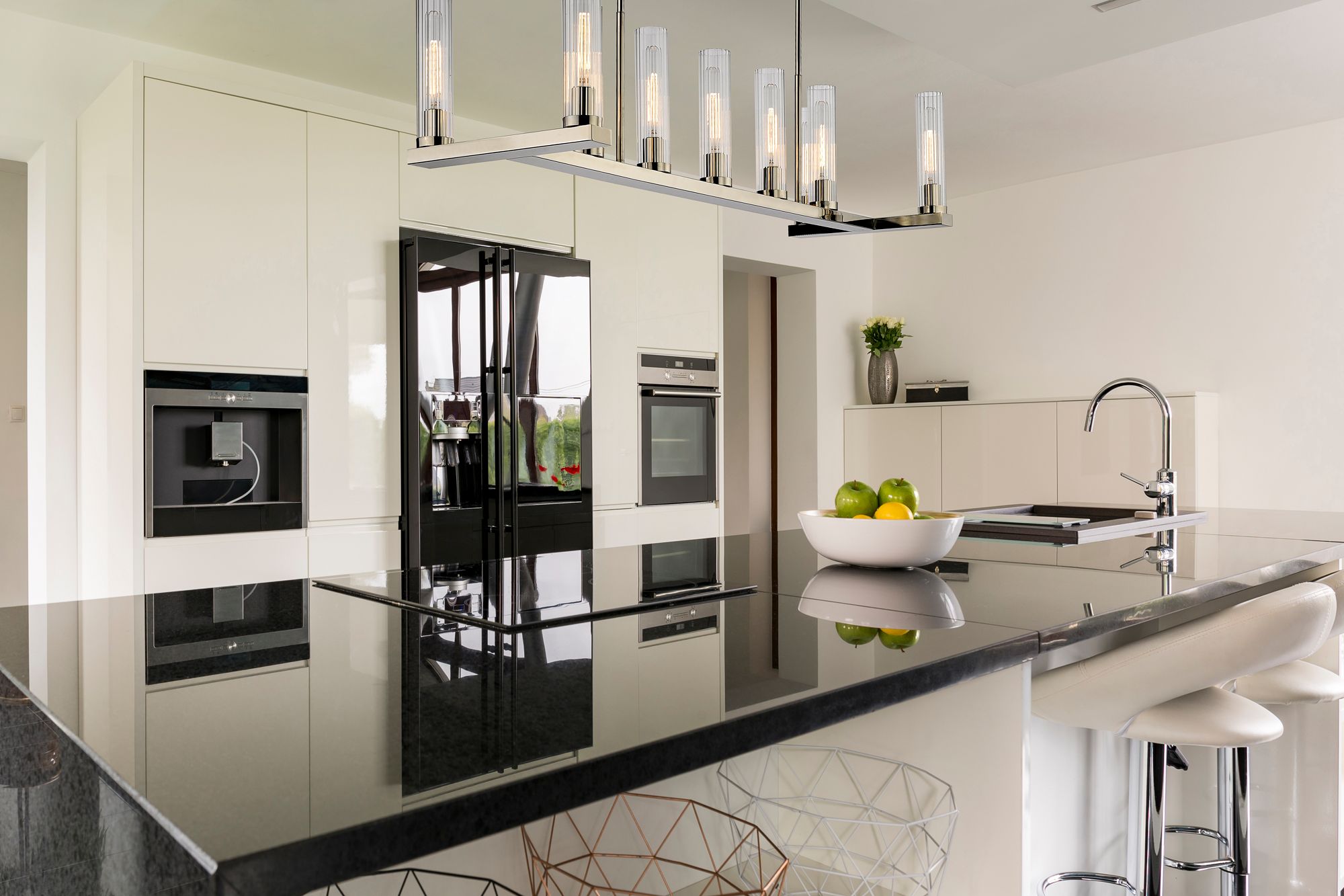 Image 1 Beau 56" Wide Polished Nickel 9-Light Linear Chandelier in scene