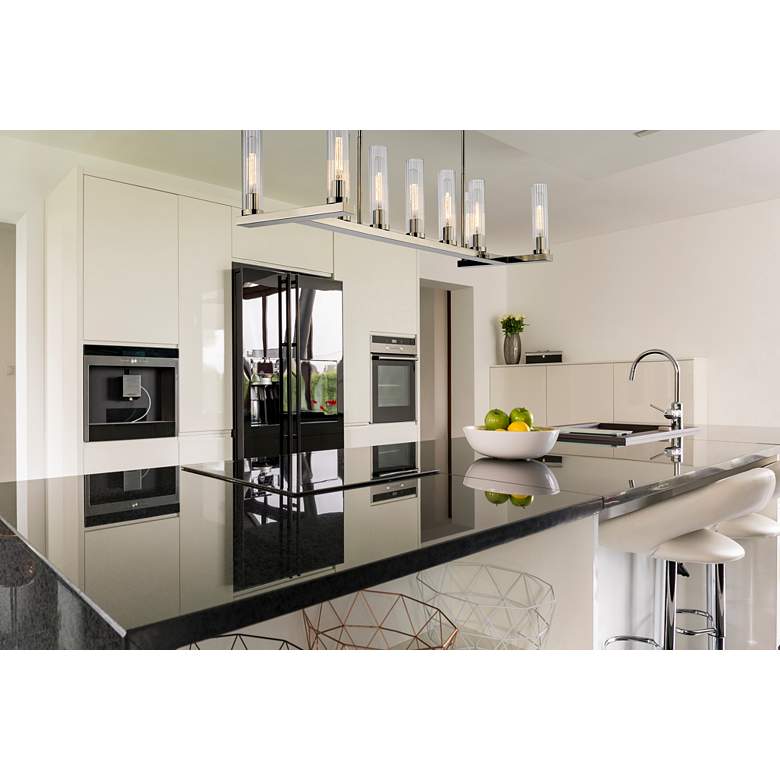 Image 1 Beau 56" Wide Polished Nickel 9-Light Linear Chandelier in scene