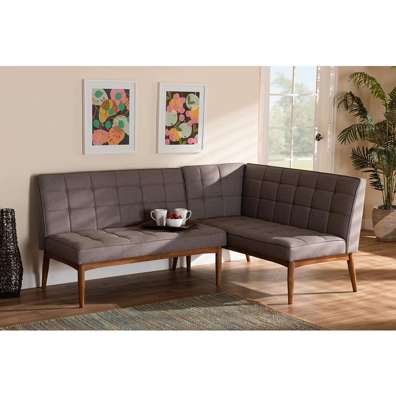 Image 1 Sanford Gray Fabric Tufted 2-Piece Dining Nook Banquette Set in scene