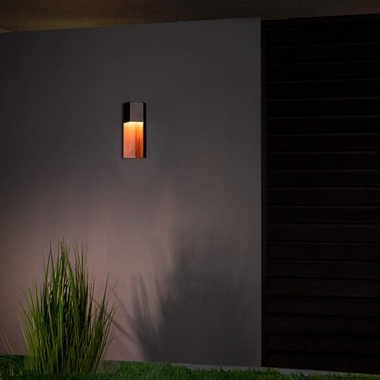 Image 1 Modern Forms Dusk 14" Dark Walnut and Black LED Outdoor Wall Light in scene