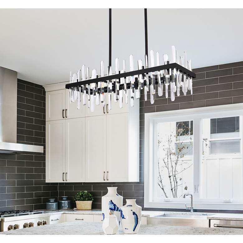 Image 1 Serena 36" Wide Black Crystal 20-Light Linear Chandelier in scene