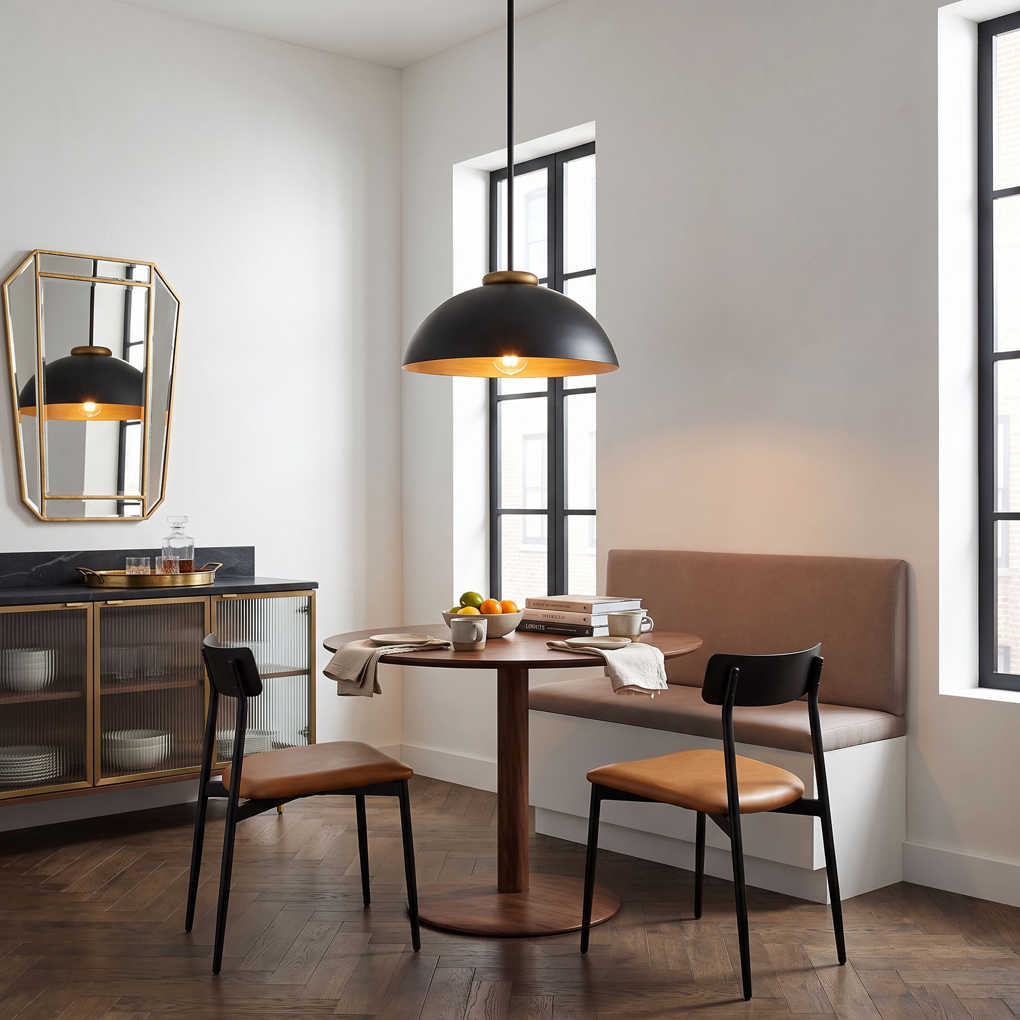 Image 1 Possini Euro Janie 15 1/2" Wide Black and Gold Dome Pendant Light in scene