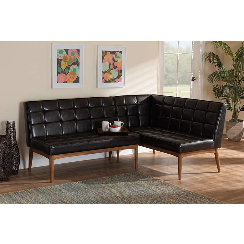 Image 1 Sanford Brown Faux Leather 2-Piece Dining Nook Banquette Set in scene