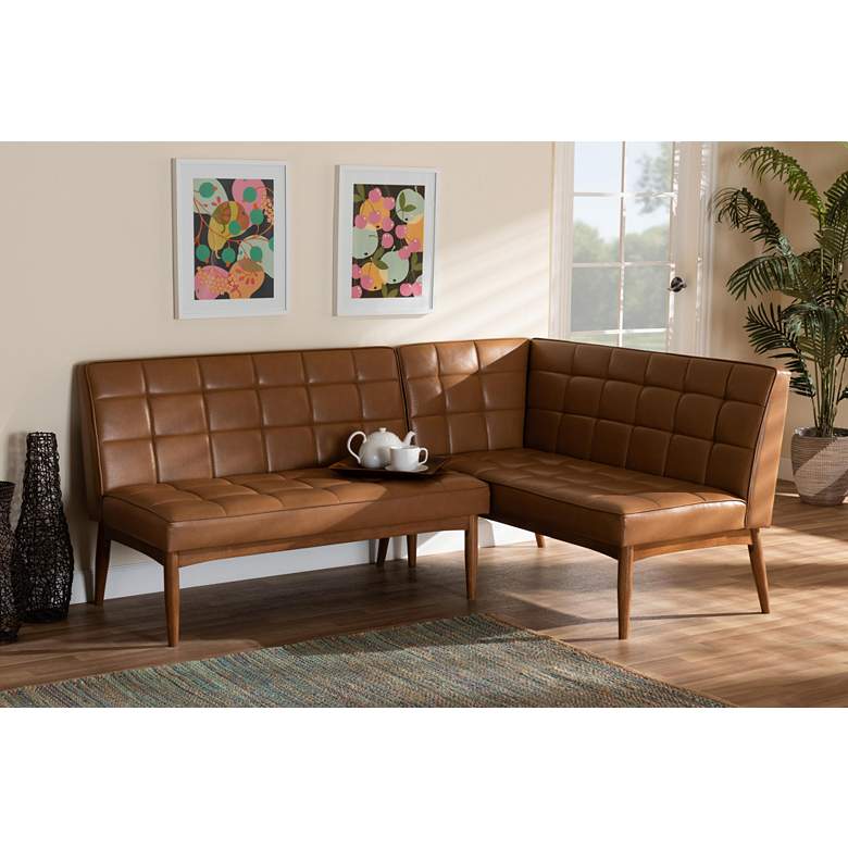 Image 1 Sanford Tan Faux Leather 2-Piece Dining Nook Banquette Set in scene