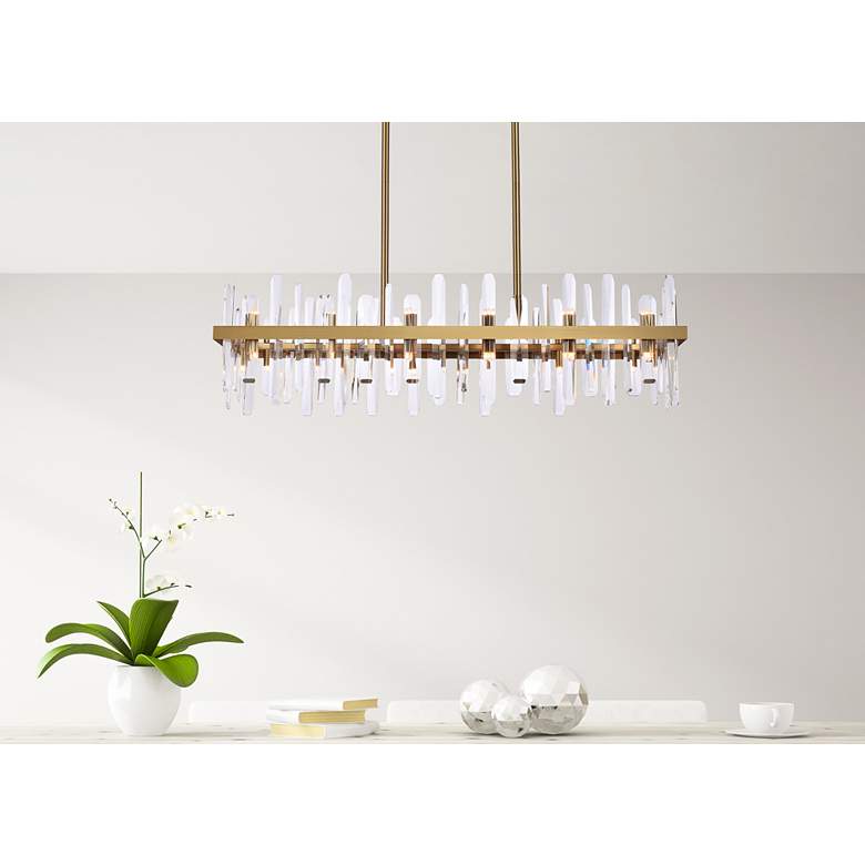 Image 1 Serena 42 inch Crystal Rectangle Chandelier In Satin Gold in scene