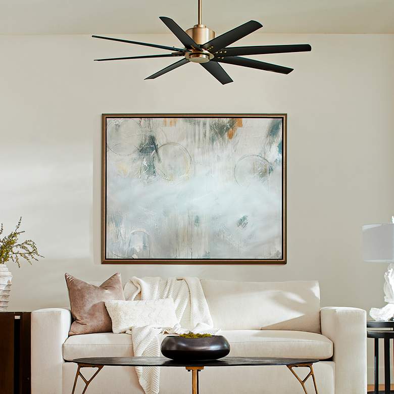 Image 1 56" Oxygen Fleet Brass and Black Outdoor Ceiling Fan with Remote in scene
