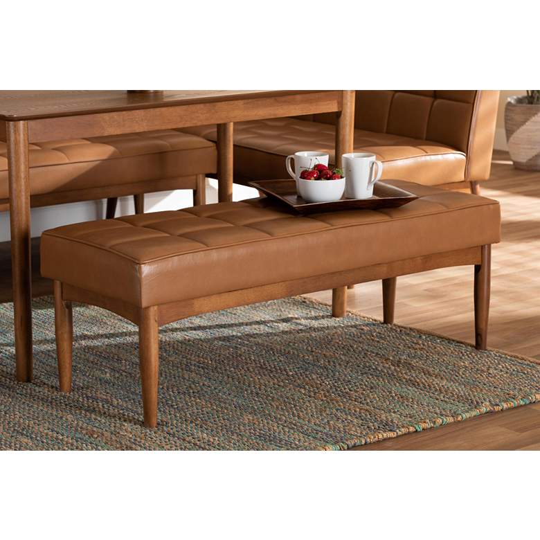 Image 1 Baxton Studio Sanford Tan Faux Leather Tufted Dining Bench in scene