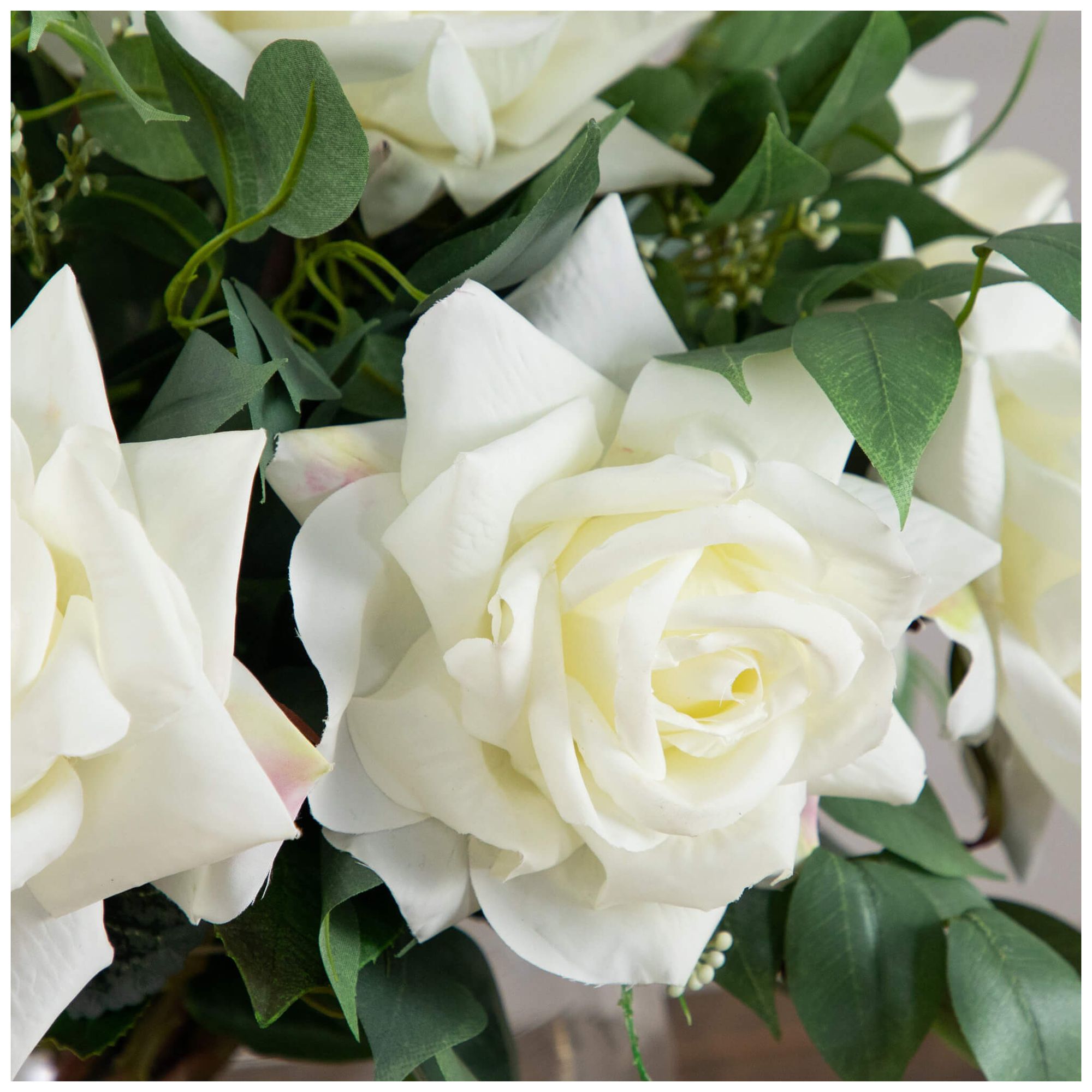 Image 4 16in. Artificial Roses and Mixed Greens Arrangement in Glass Vase more views