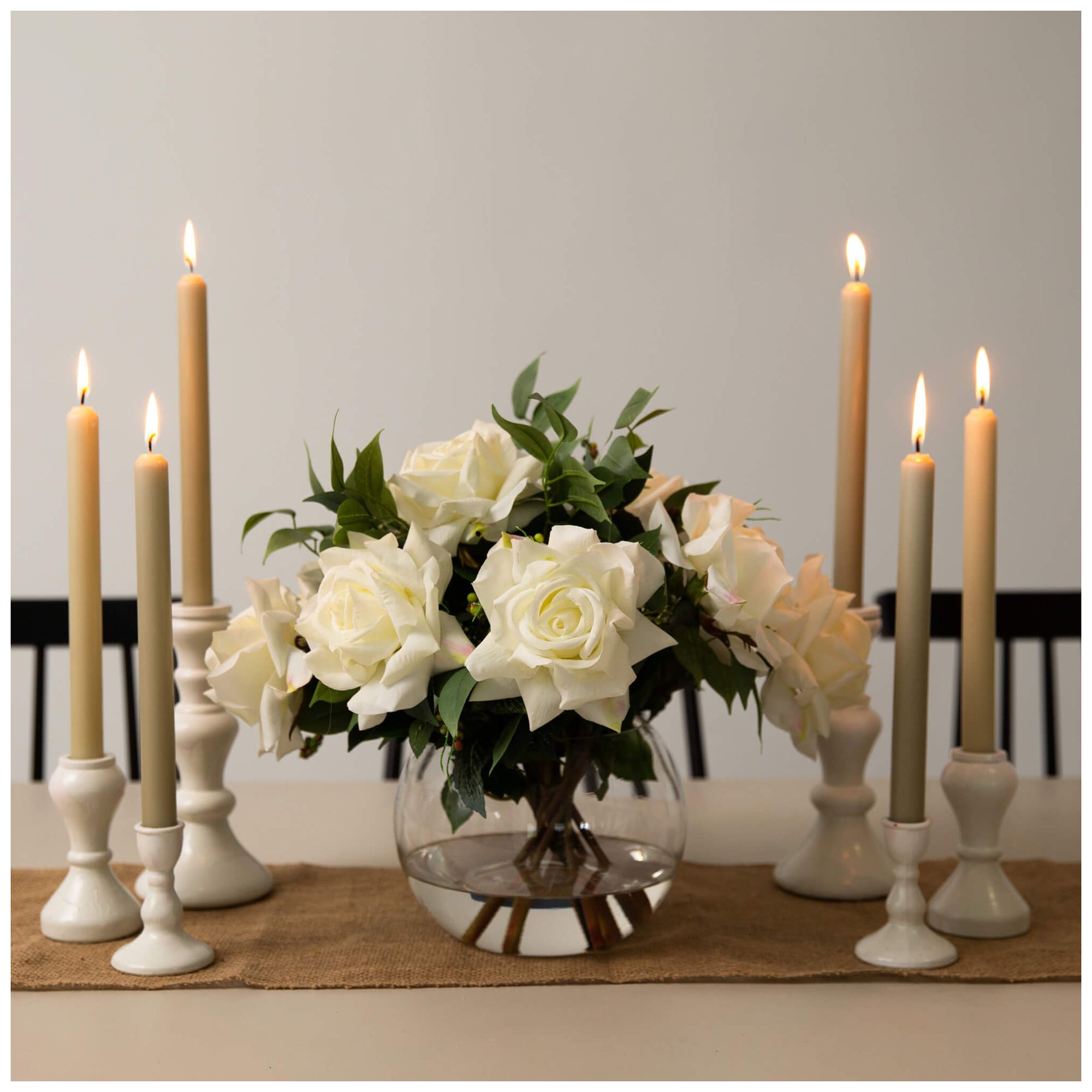 Image 5 16in. Artificial Roses and Mixed Greens Arrangement in Glass Vase more views