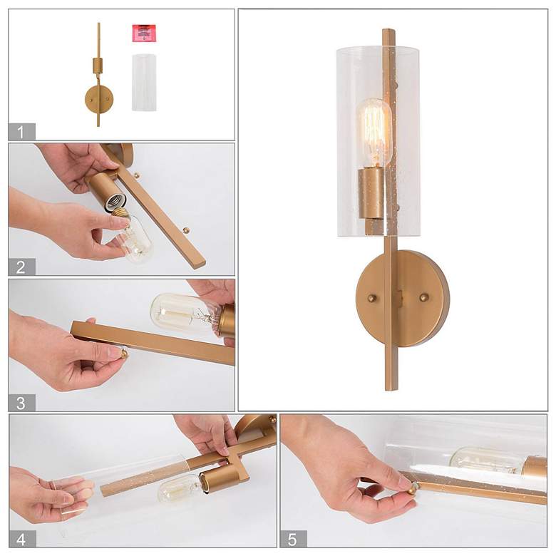 Image 6 17.1" High Gold Tube-Shaped 1-Light Wall Sconce with Seeded Glass Shad more views