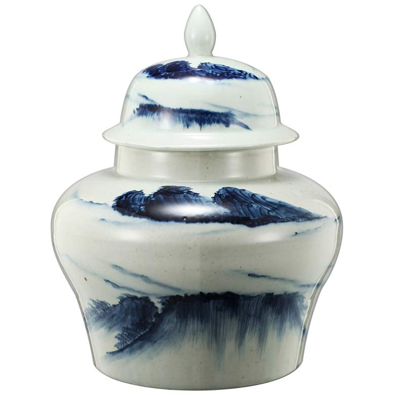Image 1 17.2 inch White and Blue Windswept Ginger Jar