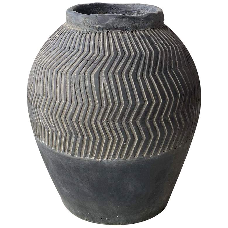 Image 1 17.3" Gray Chevron Textured Cement Pot