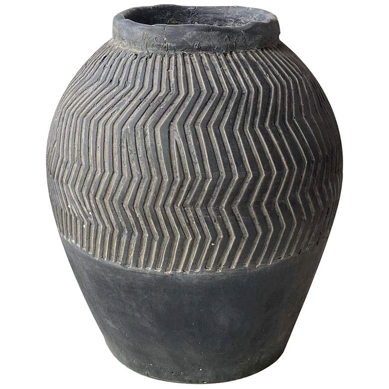 Image 1 17.3 inch Gray Chevron Textured Cement Pot