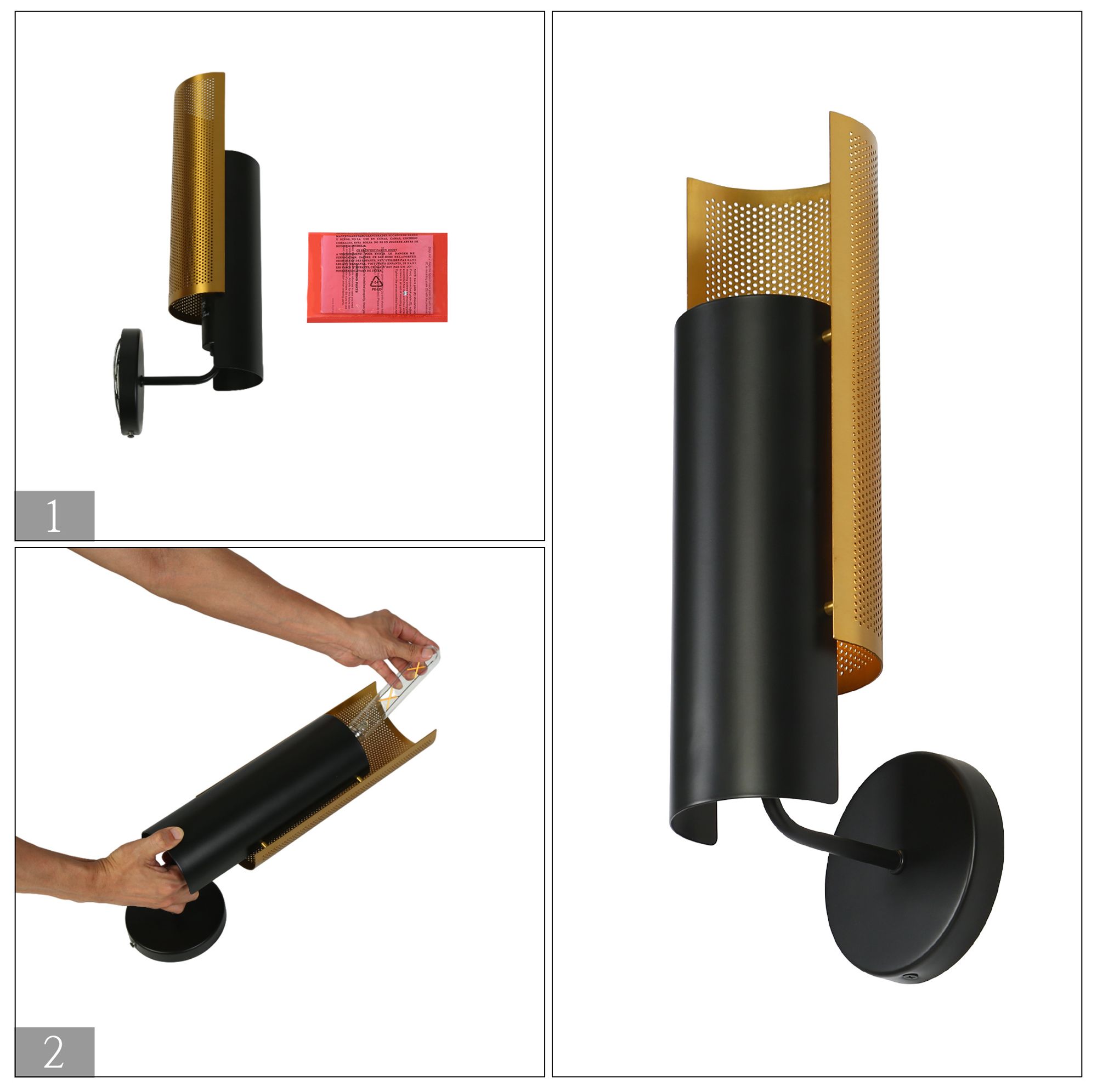 Image 4 17.4" High Black and Brass Metal Wall Sconce more views