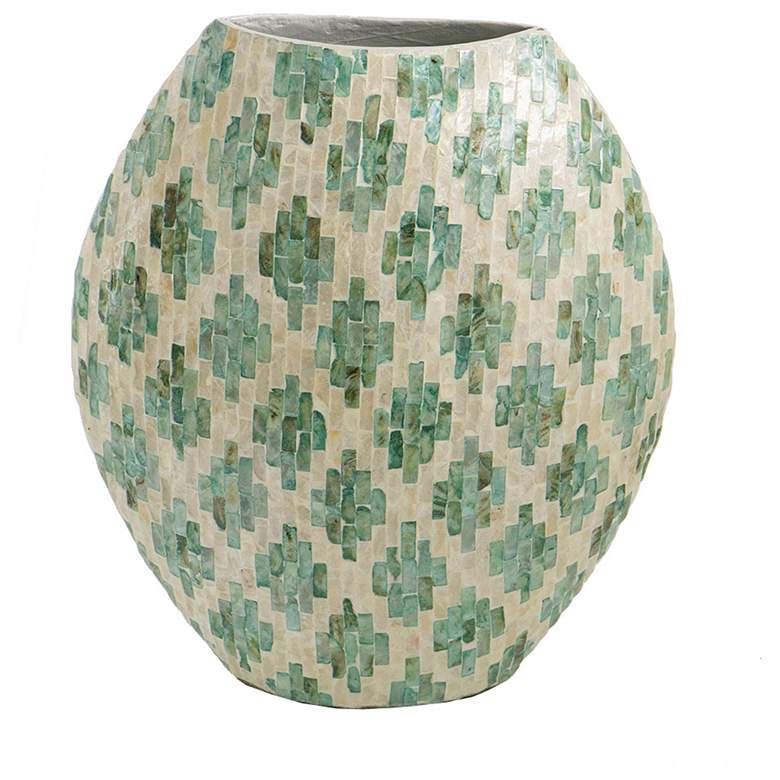 Image 1 17.7" Green and Tan Diamond Pattern Capiz Vase