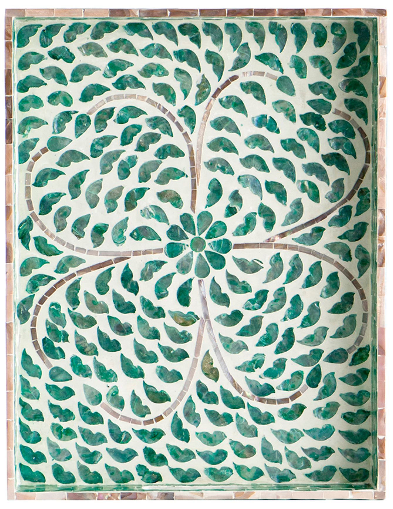 Image 2 17.7" Green Rectangular Capiz Tray with Handles more views