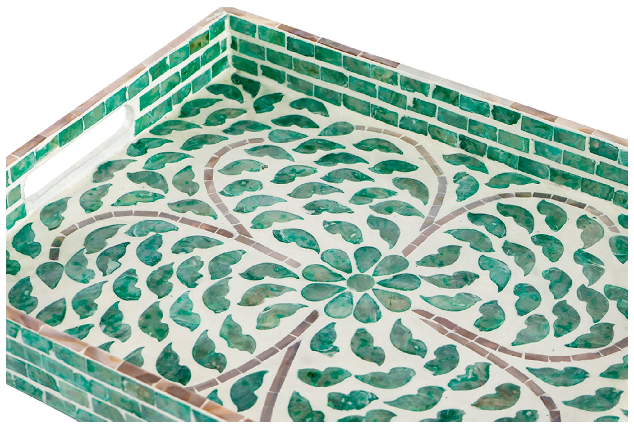 Image 3 17.7" Green Rectangular Capiz Tray with Handles more views