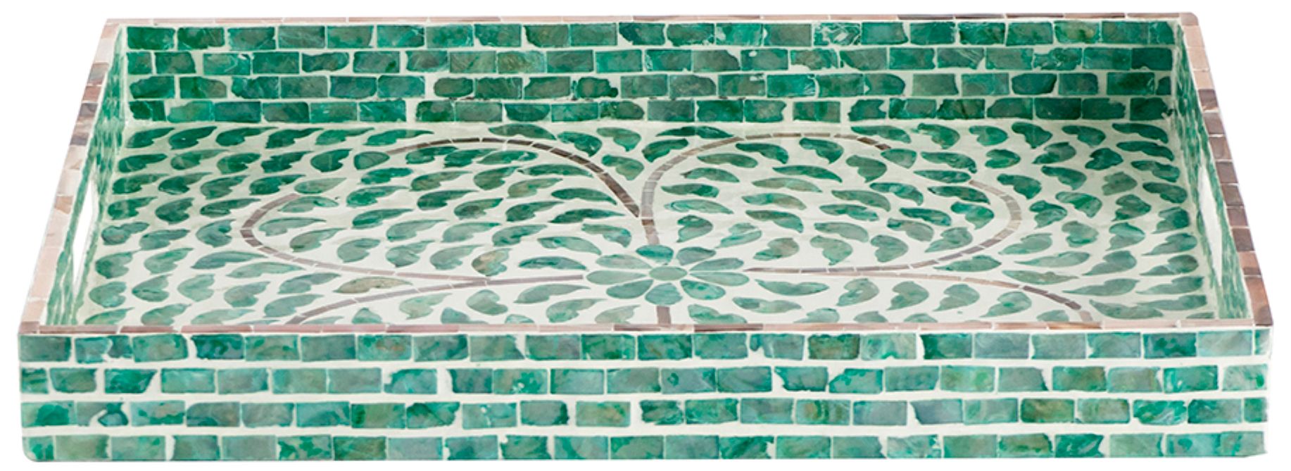 Image 4 17.7" Green Rectangular Capiz Tray with Handles more views