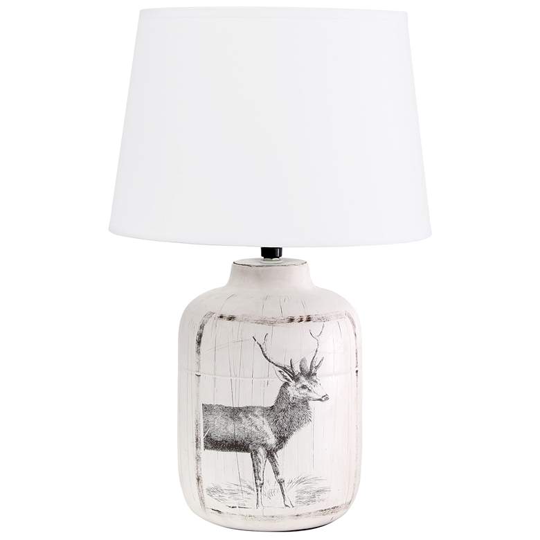 Image 1 17.8" Farmhouse Country Deer Print Accent Table Lamp, White Wash