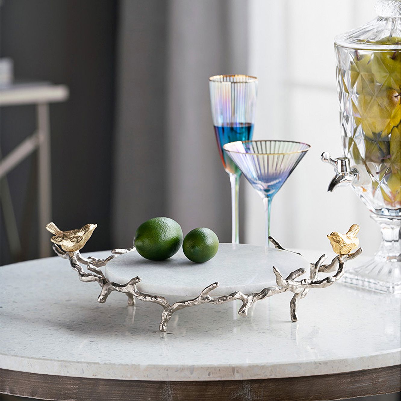 17" Alvada Silver Decorative Marble Tray