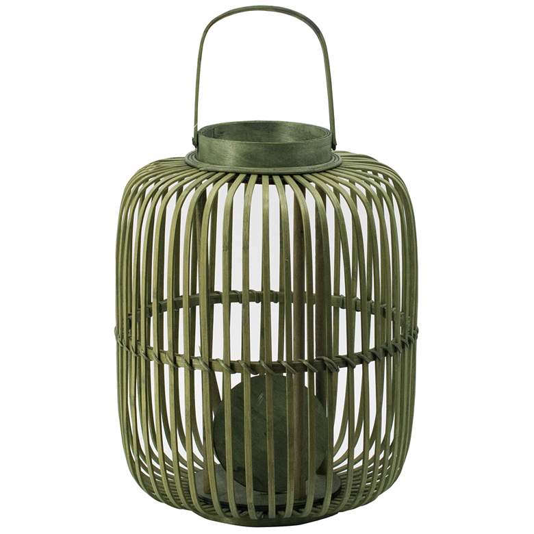 Image 1 17" High Muted Green Vintage Bamboo Tabletop Lantern
